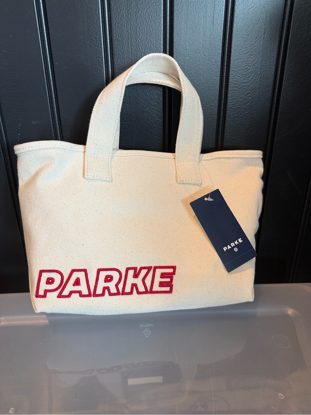 Parke Canvas Tote Bag in Cream with Red Logo NWT